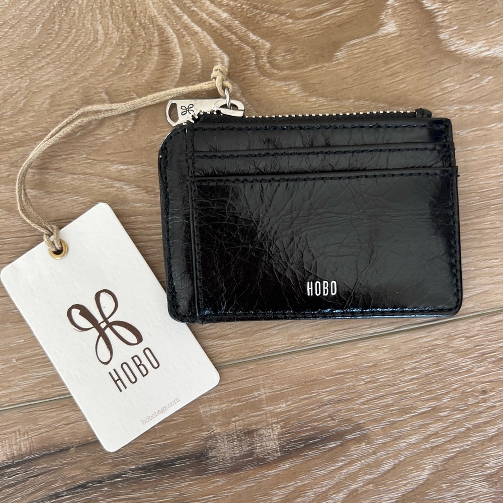 HOBO Black Leather Card Holder with zipper closure. NWT